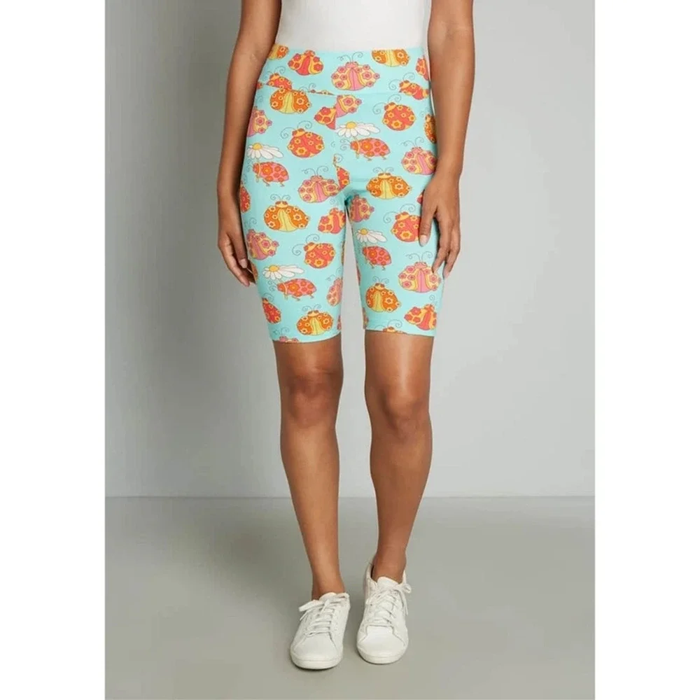 ModCloth Marisol Muro Ladybug Floral Biker Shorts Blue Size M High Rise NWT‎